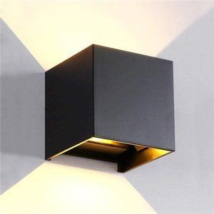 LED Aluminum Waterproof Outdoor Wall Sconce, Cube Square Wall Light 2 LED Black
